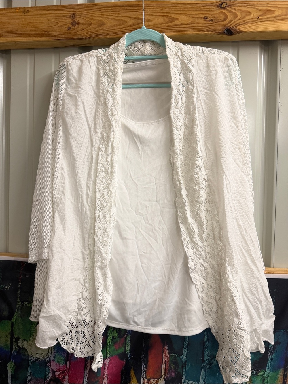 Alfred Dunner White Crochet-Trim Open Front Blouse